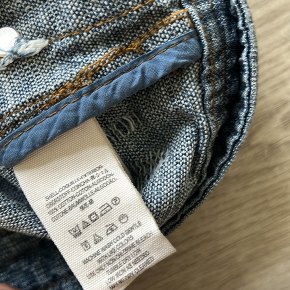 Free People Tattered Distressed Tennis Bomber Jean Jacket Indigo - Women’s Small - Picture 6 of 7